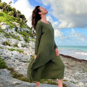 GREEN - Cotton Flower Star Dress - (I have both cream and green)